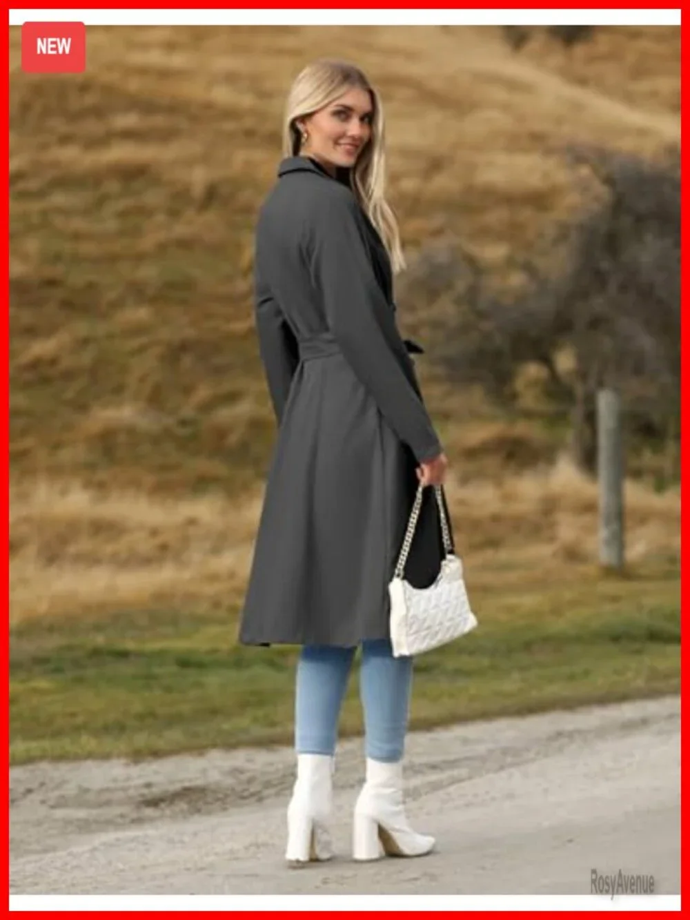 Women's Double-Breasted Trench Coat with Belt Thigh Length